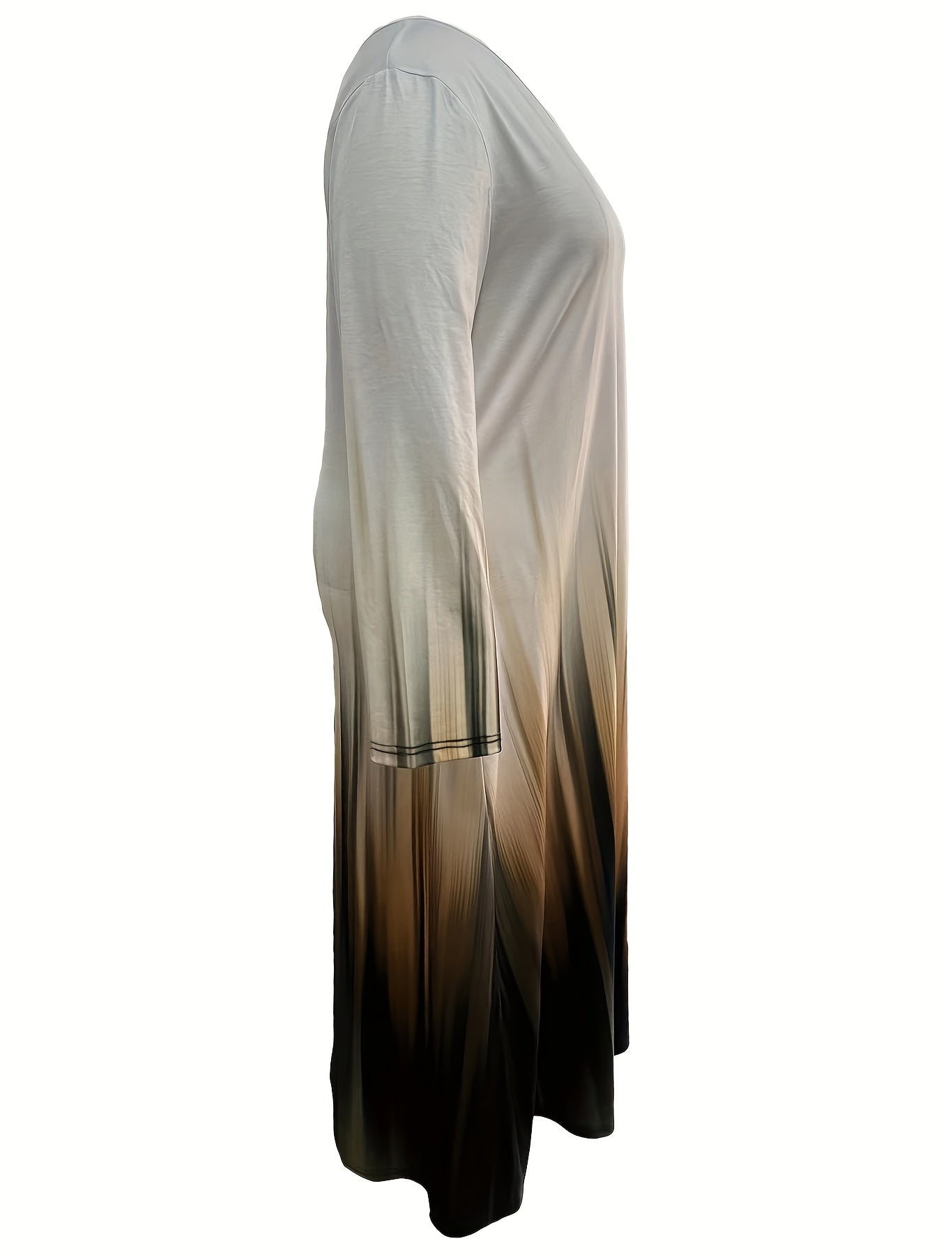 Graphic Print Long Sleeve V Neck Maxi Dress