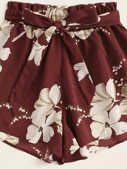 Floral Print Tie Waist Casual Loose Shorts Spring Summer
