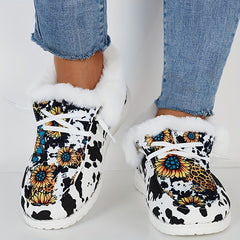 Sunflower & Dairy Cow Pattern Non slip Warm Sneakers