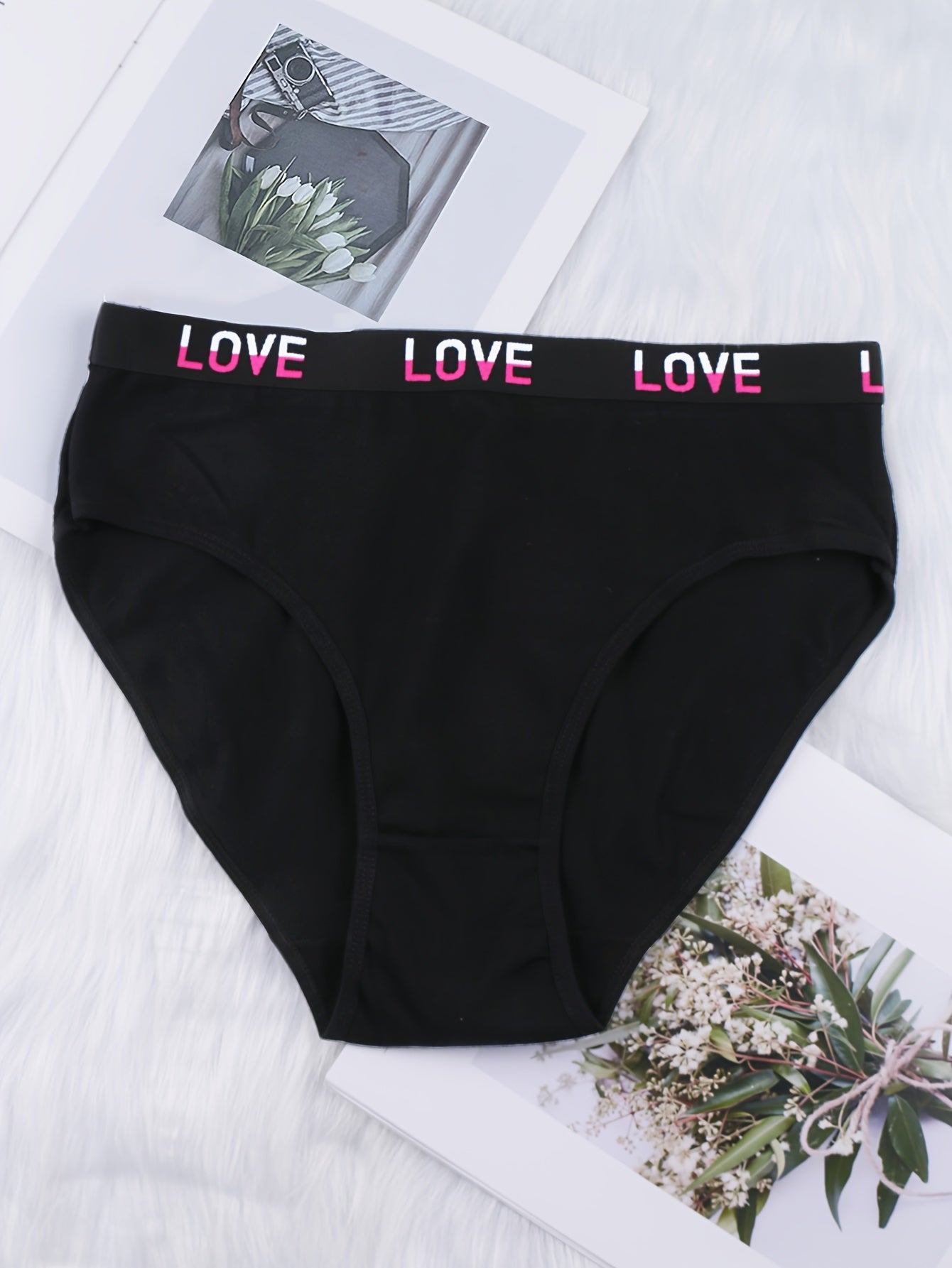 6pcs Mixed Letter Tape Briefs Comfy & Breathable Elastic Panties
