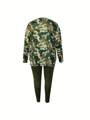 Women's Plus Camo Long Sleeve Tunic Top & Leggings Set