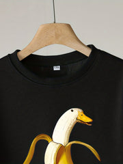 Banana Goose Pattern Boy's 2pcs Sweatshirt & Solid Sweatpants Set
