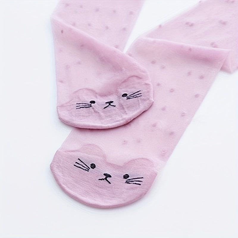 Girls Pink Cat Stylish Pantyhose Dot Pattern Dress Tights