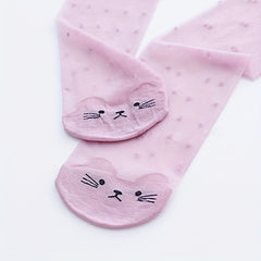 Girls Pink Cat Stylish Pantyhose Dot Pattern Dress Tights