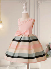 Toddler Girls One Shoulder Flowers Bow Stripe Princess Dress Gown