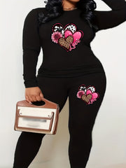 Women's Plus Size Leopard Heart Print Top & Leggings Set
