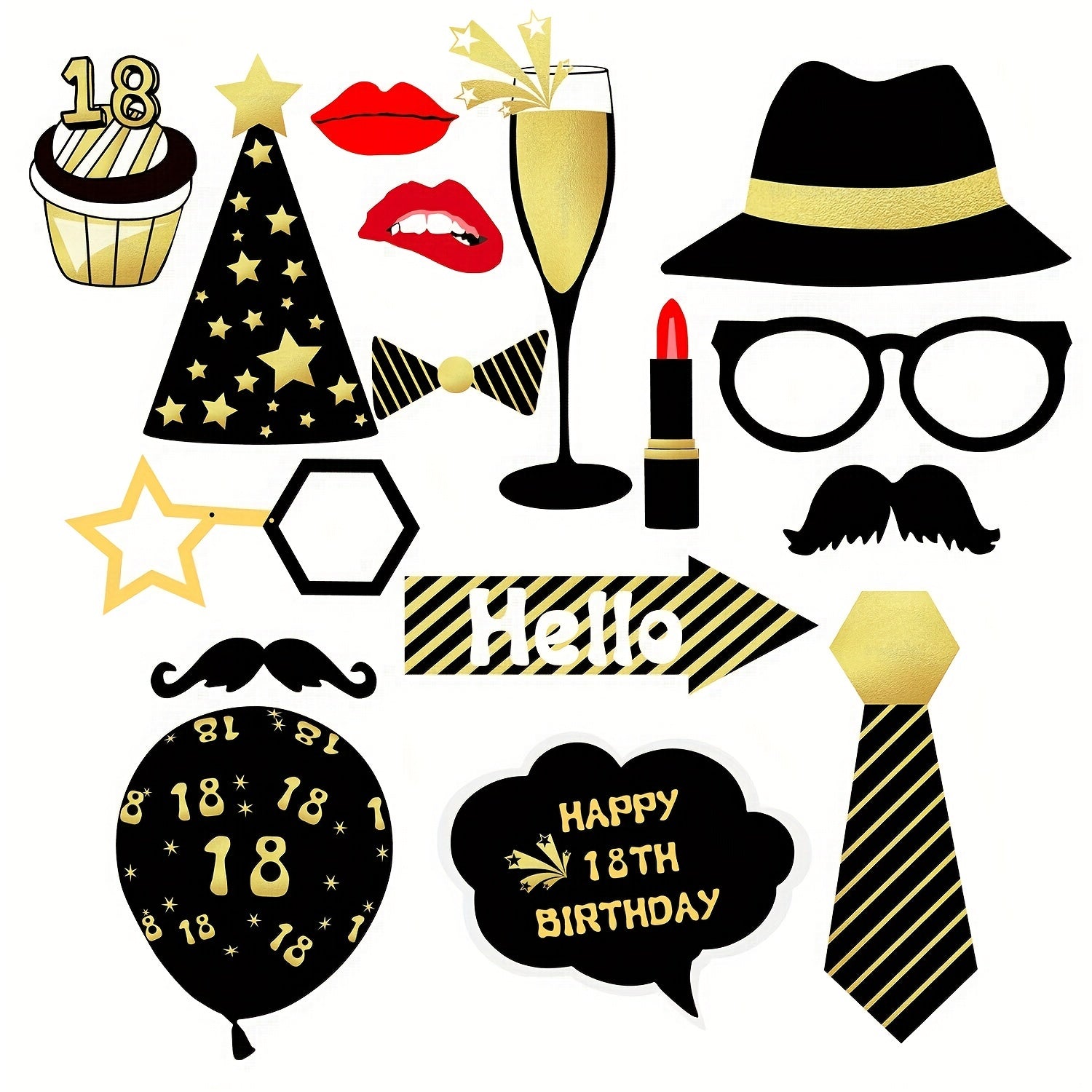 Golden 60th Birthday Party Photo Props Set of 6