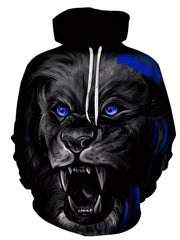 Men's Wolf Graphic Hoodie Active Slightly Stretch Breathable Hooded Sweatshirt