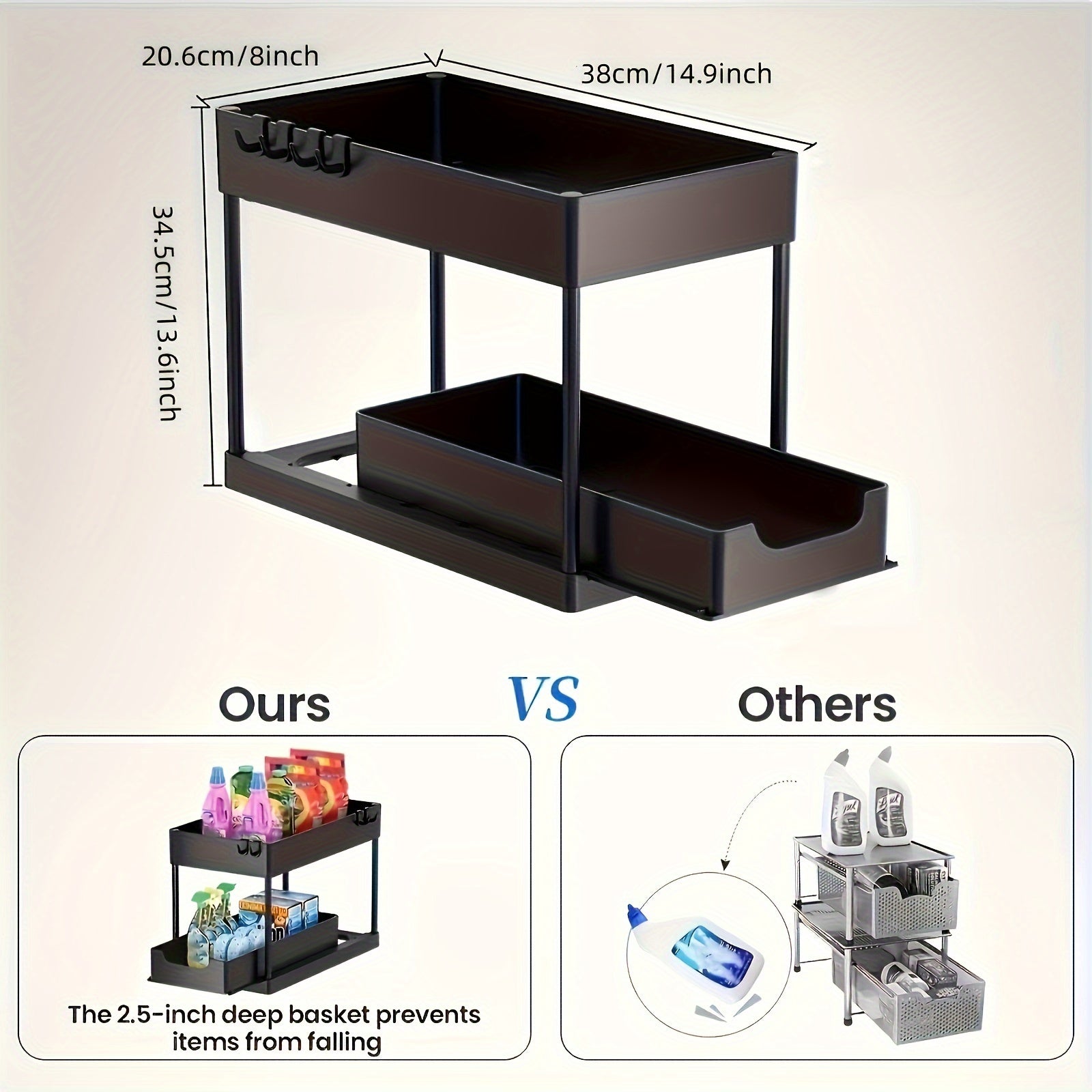 2 Tier Sliding Cabinet Basket Organizer - Under Sink Storage