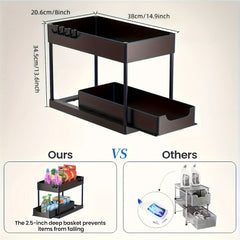 2 Tier Sliding Cabinet Basket Organizer - Under Sink Storage