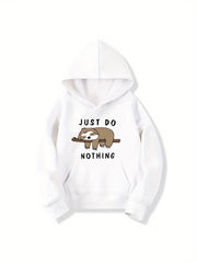 Girls Sloth Print Hooded Sweatshirt Top Long Sleeve Pullovers