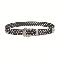 Rhinestone Inlaid Punk Belt Y2K Women Jeans Pants Belt PU Leather