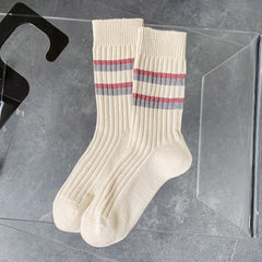 Striped Crew Socks Comfortable Cotton Mid Tube Women's Stockings