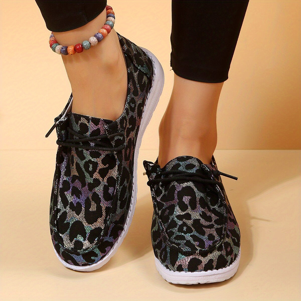 Leopard Print Boat Shoes Lace Up Lightweight Walking Shoes