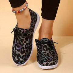 Leopard Print Boat Shoes Lace Up Lightweight Walking Shoes