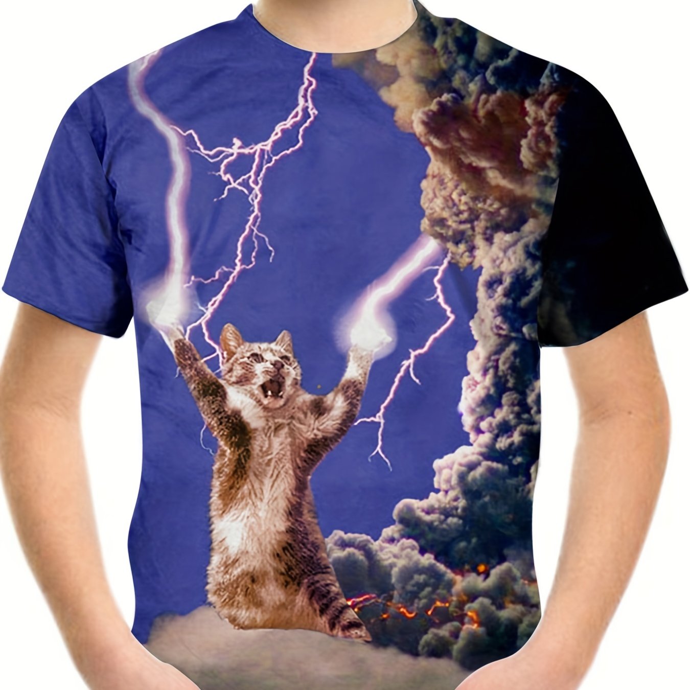 Boys Cat & Lightning 3D Print T Shirt Summer Tee