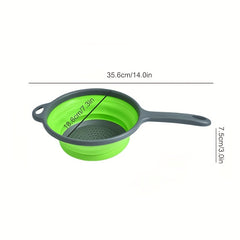1pc Silicone Colander Long Handle Foldable Vegetable Washing Basket