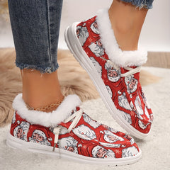 Christmas Santa Claus Pattern Warm Sneakers Comfortable Flat Shoes