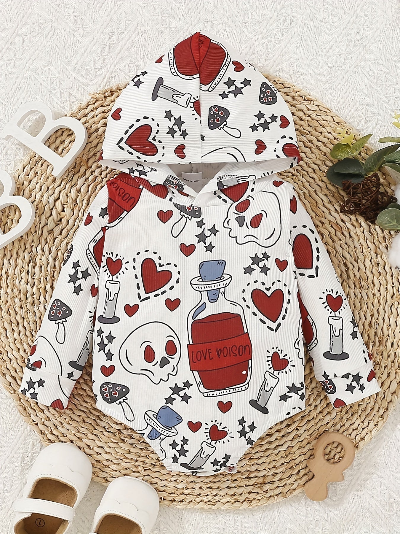 Halloween Skull Print Baby Hooded Sweatshirt Onesie