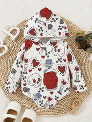 Halloween Skull Print Baby Hooded Sweatshirt Onesie