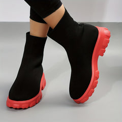 Women's Casual Stretch Knit Mid Calf Sock Boots