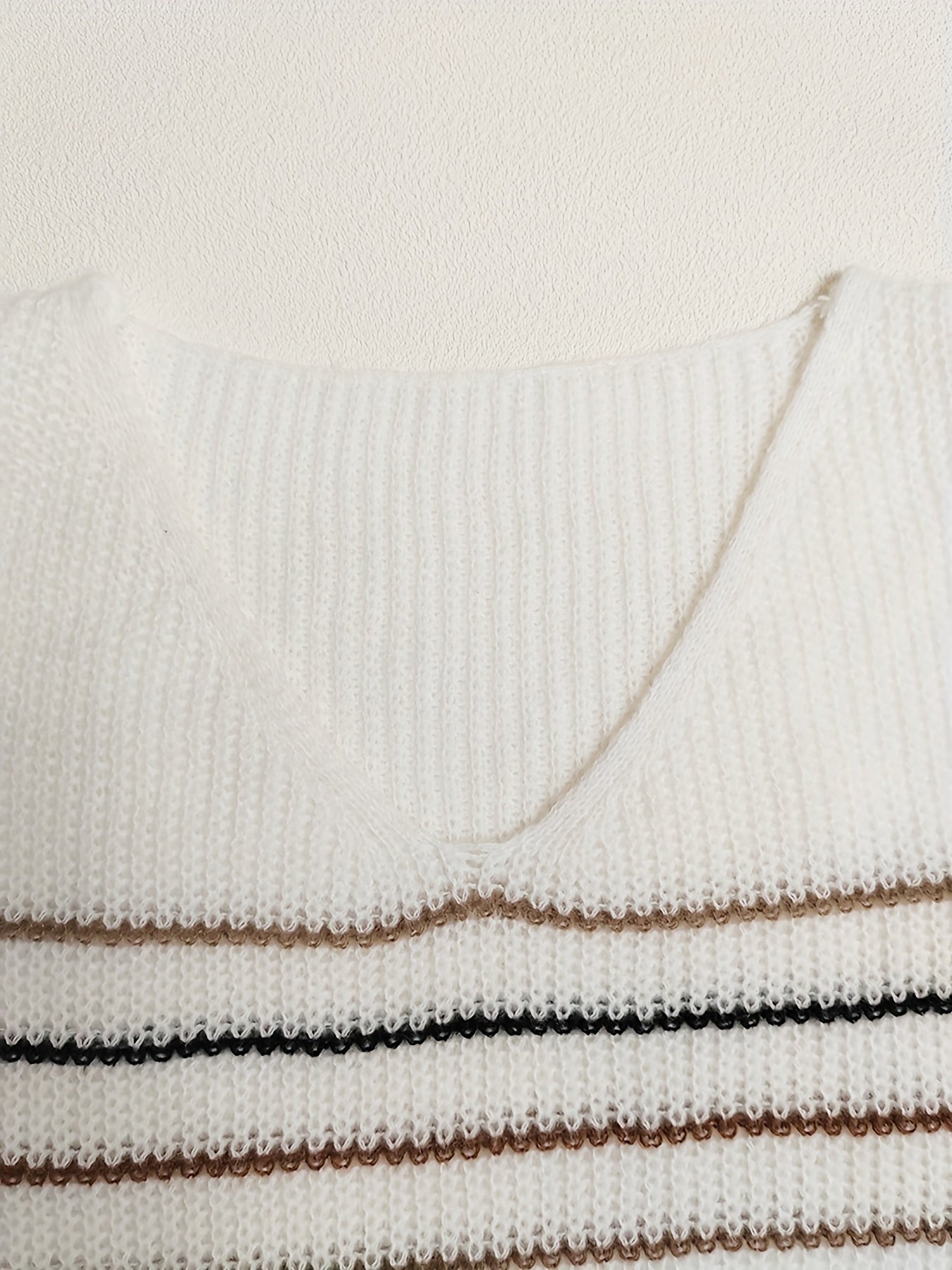 Striped Print Knit Sweater V Neck Long Sleeve Casual