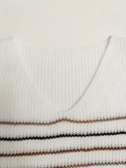 Striped Print Knit Sweater V Neck Long Sleeve Casual
