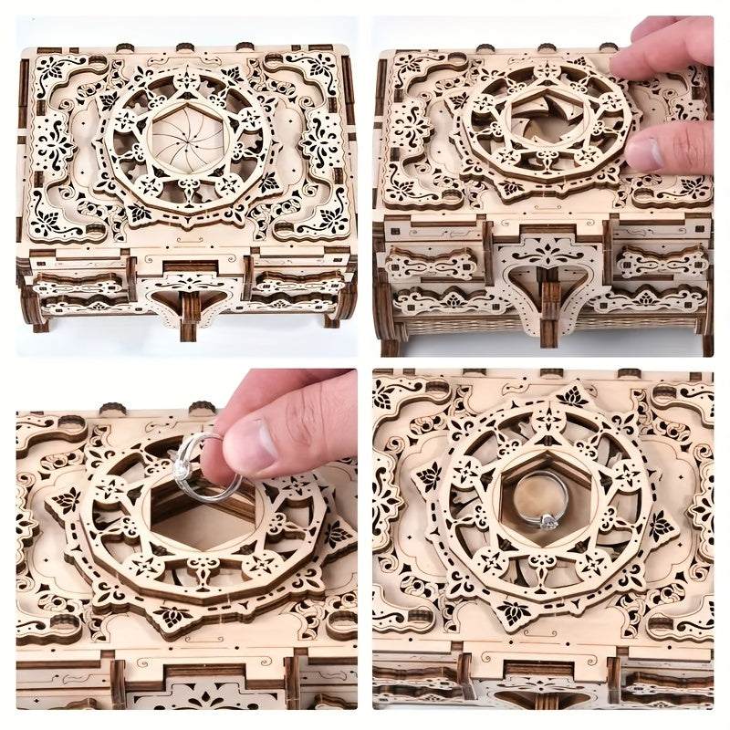 DIY 3D Wooden Puzzle Treasure Box Assembly Kit for Adults