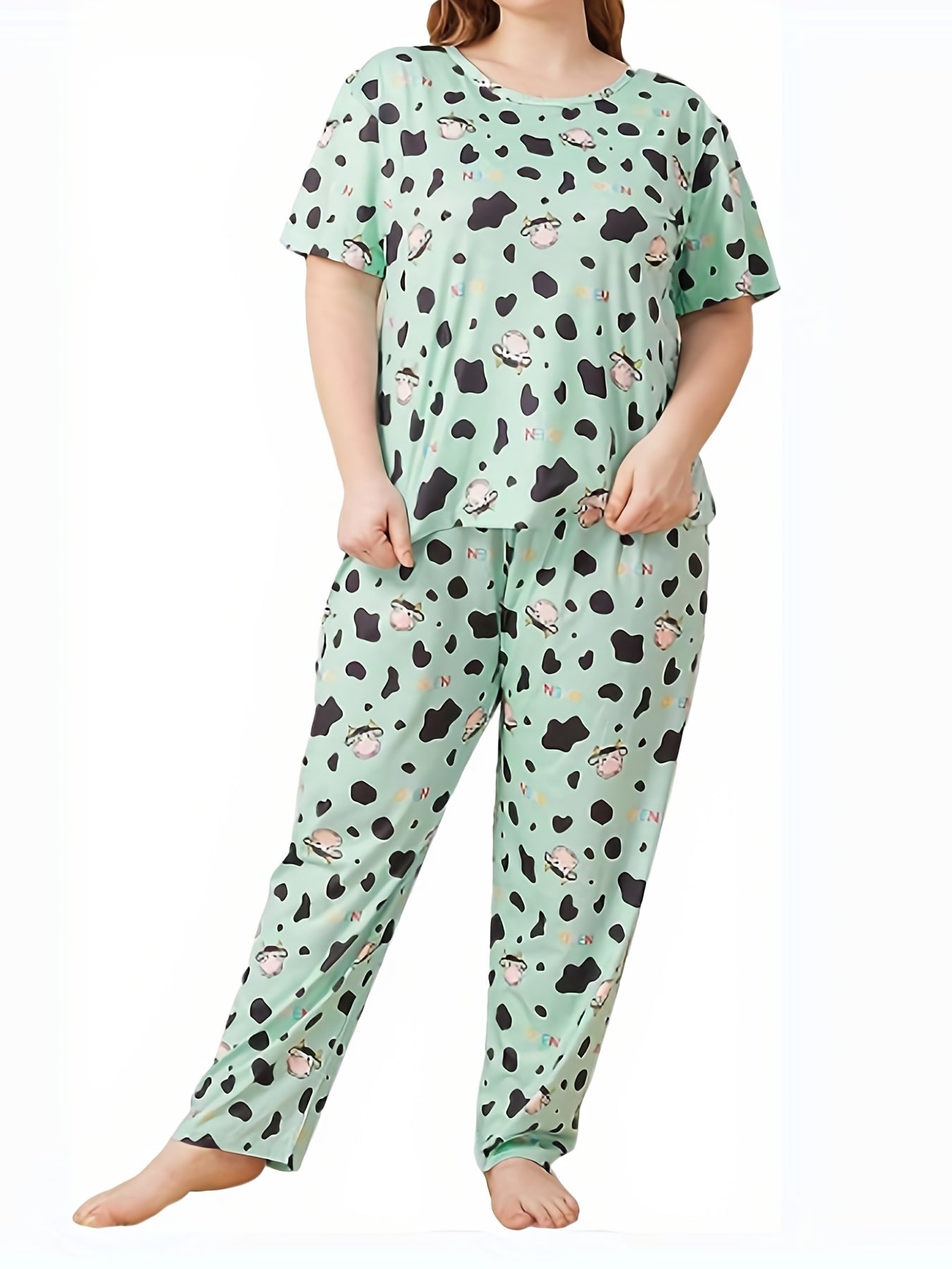 Cow Print Pajama Set Short Sleeve Tee & Pants