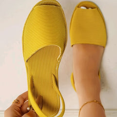 Women's Fabric Peep Toe Flat Sandals Solid Slingback Slip On Shoes