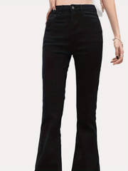 High Rise Flare Leg Jeans Slash Pocket Stretch Denim Pants