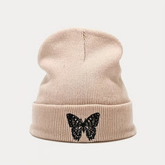 Butterfly Embroidery Beanie Unisex Warm Knitted Hat