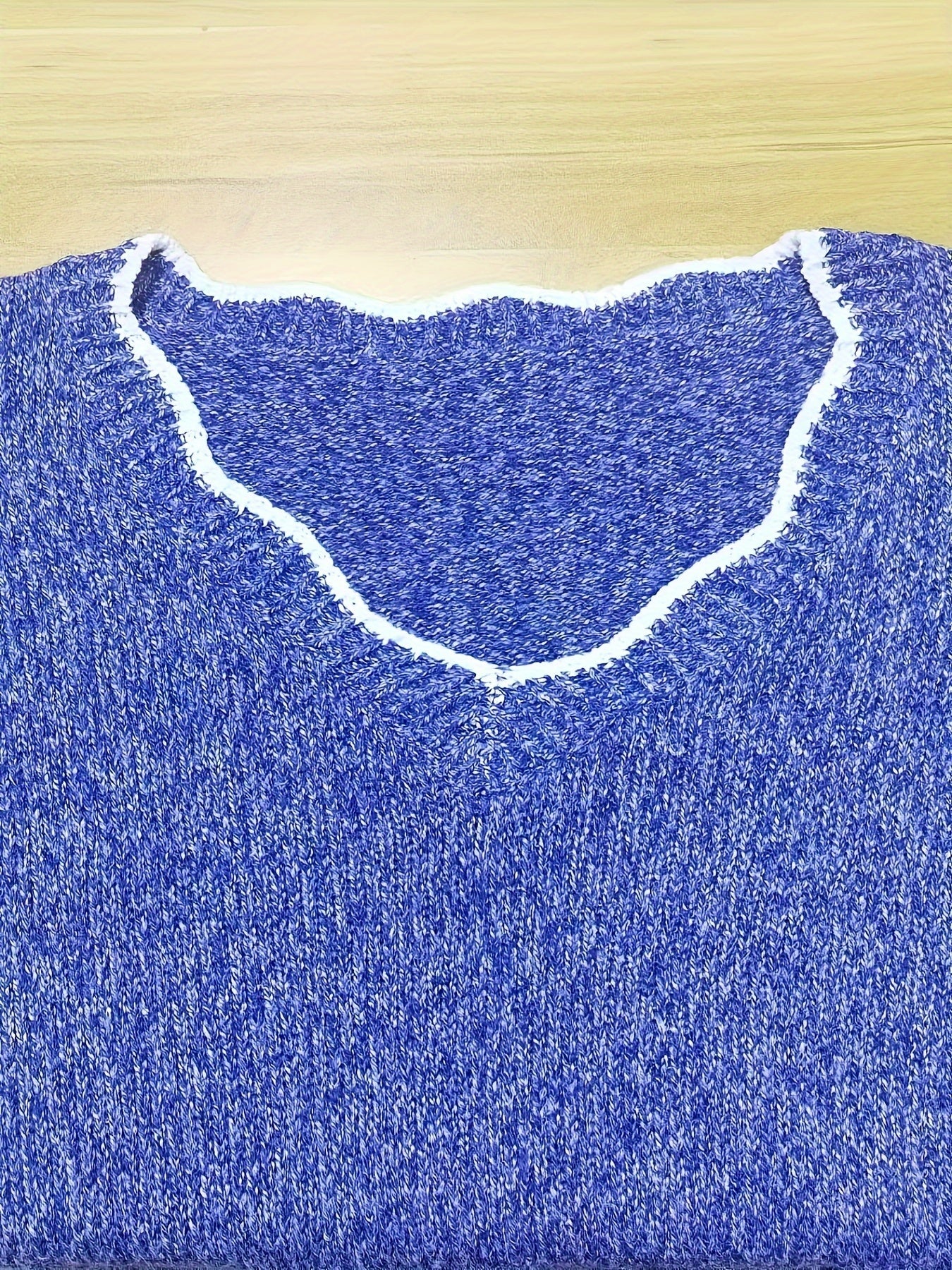 Casual Sweater Women's Plus Colorblock Floral Trim Long Sleeve V Neck