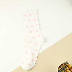 3 Pairs Heart Print Socks Comfy & Breathable Women's Mid Tube Stockings