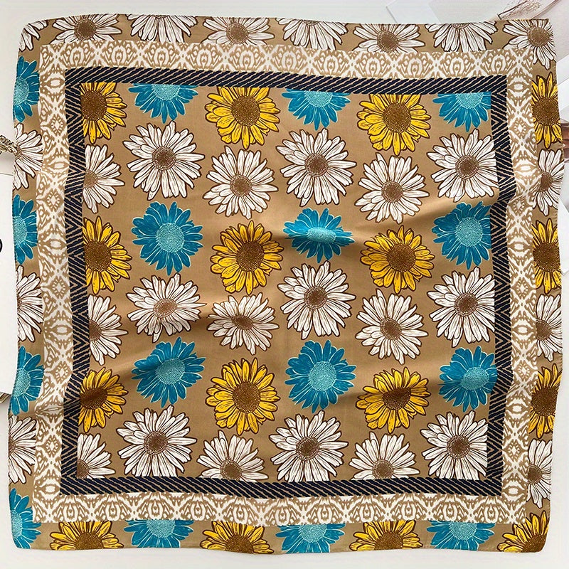Flower Print Silk Scarf Bandana Neckwear Hair Accessory