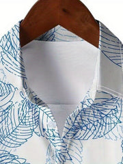 Men's Leaf Print Short Sleeve Button-Up Casual Shirt