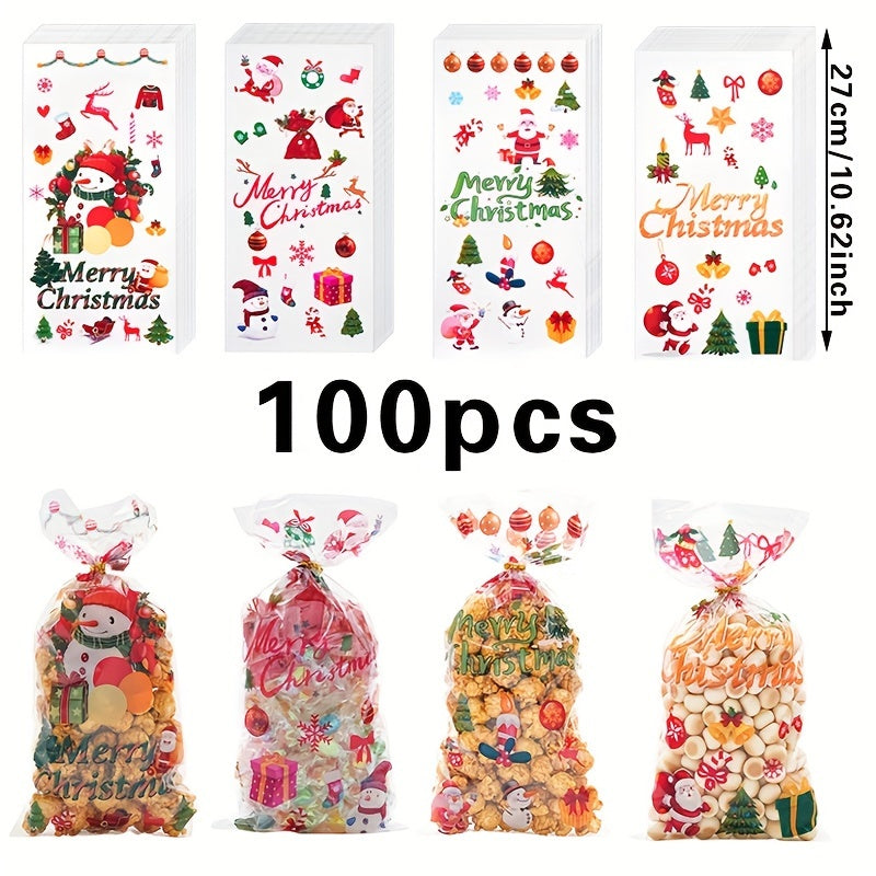 100 Christmas Cartoon Candy Packaging Bags Santa Claus Gift Bags