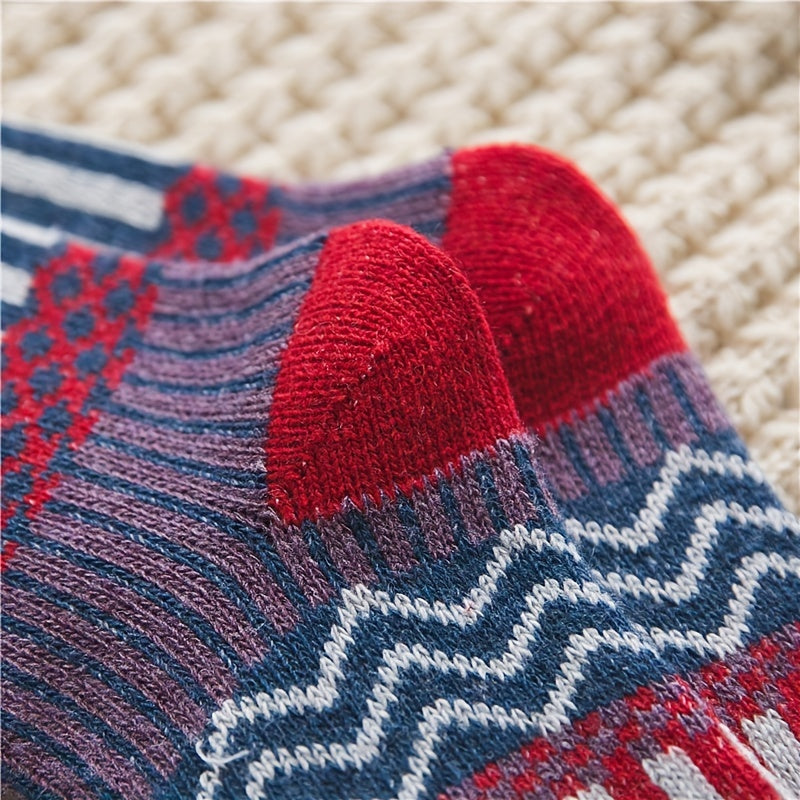 5 Pairs Geometric Pattern Colorblock Socks Women's Stockings