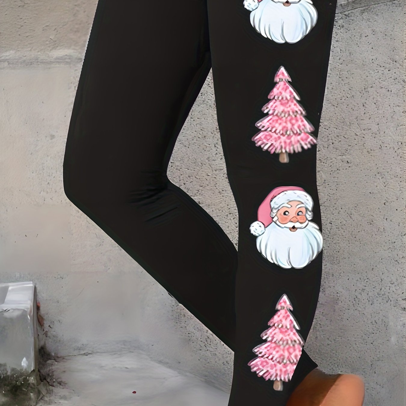 Christmas Print Skinny Leggings Elastic Waist Stretchy Leggings