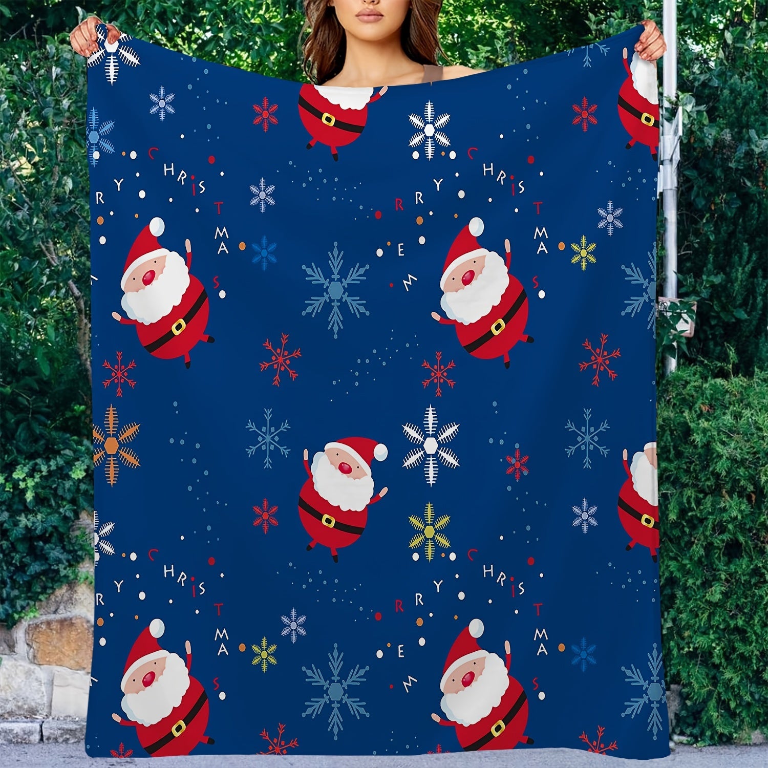 Christmas Santa Snowflake Blanket Soft Lightweight Throw Sofa Bed Couch