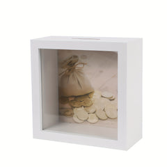Acrylic Photo Frame Piggy Bank Transparent Reusable Coin Cash Money Box