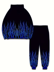 Flame 3D Print Men's 2pcs Hoodie & Sweatpants Set