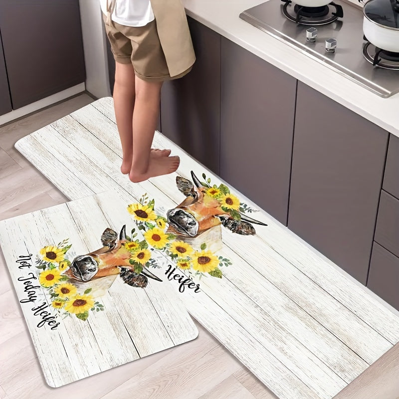 Sunflower Print Kitchen Mat Non slip Waterproof Stain resistant Absorbent
