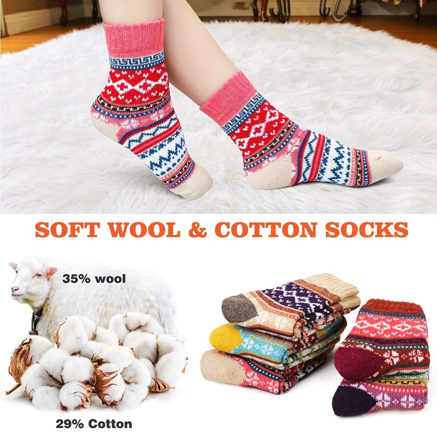Boho Winter Warm Socks for Men & Women Christmas Retro Stretchy Socks
