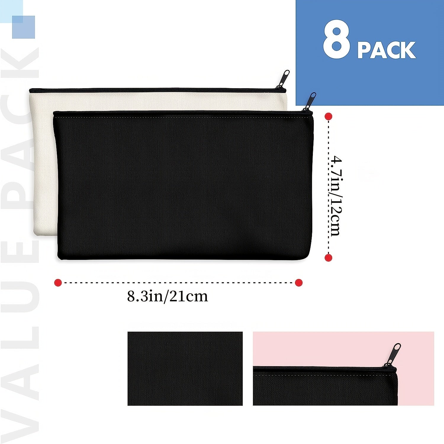 8pcs DIY Zipper Bags Pouches for Makeup Cosmetic Toiletry Stationary Storage