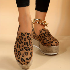 Leopard Pattern Slip On Espadrilles Low Heel Casual Outdoor Shoes