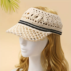 UPF50 Ponytail Visor Hat Crochet Sun Hats For Women