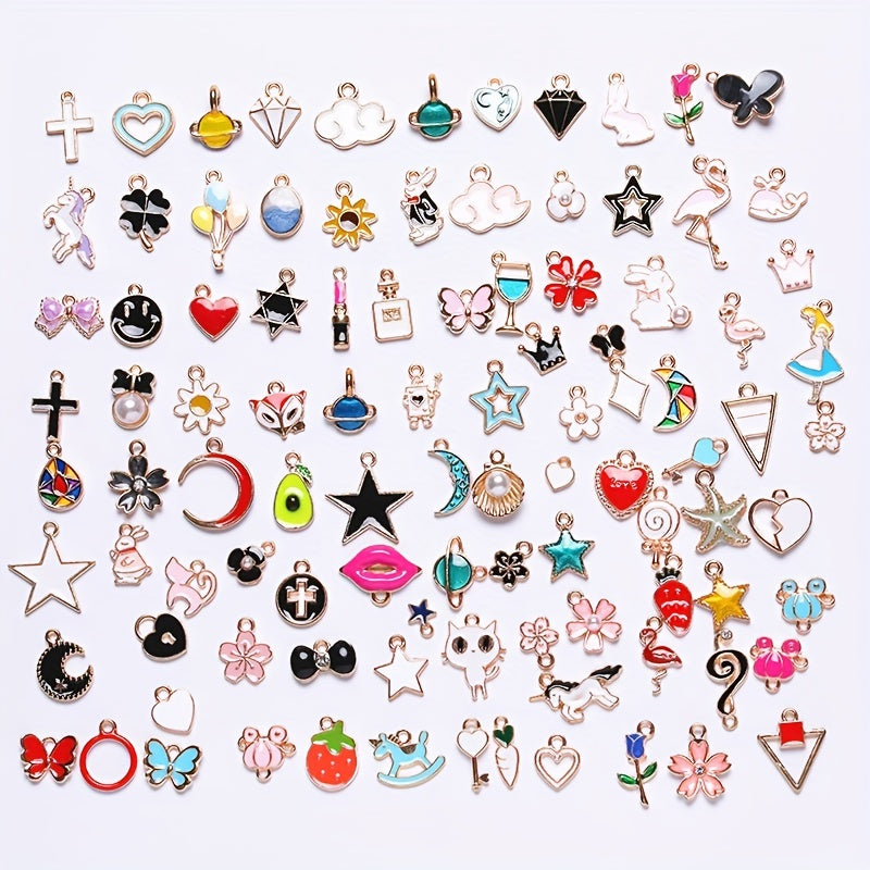 200pcs Mixed Drip Alloy Pendants Enamel Charms for DIY Necklace Jewelry
