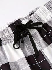 Plaid Print Drawstring Waist Pants Casual Straight Leg Pants