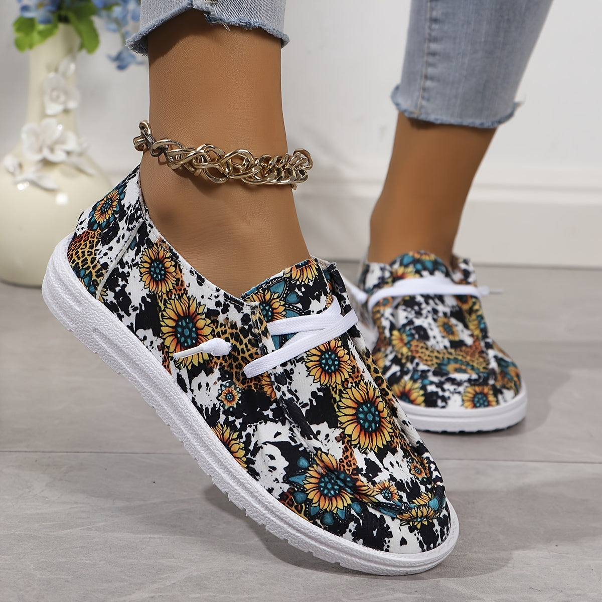 Sunflower Pattern Slip On Women's Casual Shoes